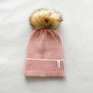 Lively Faux Fur Pom Pink Ribbed Beanie Winter Hat O/S